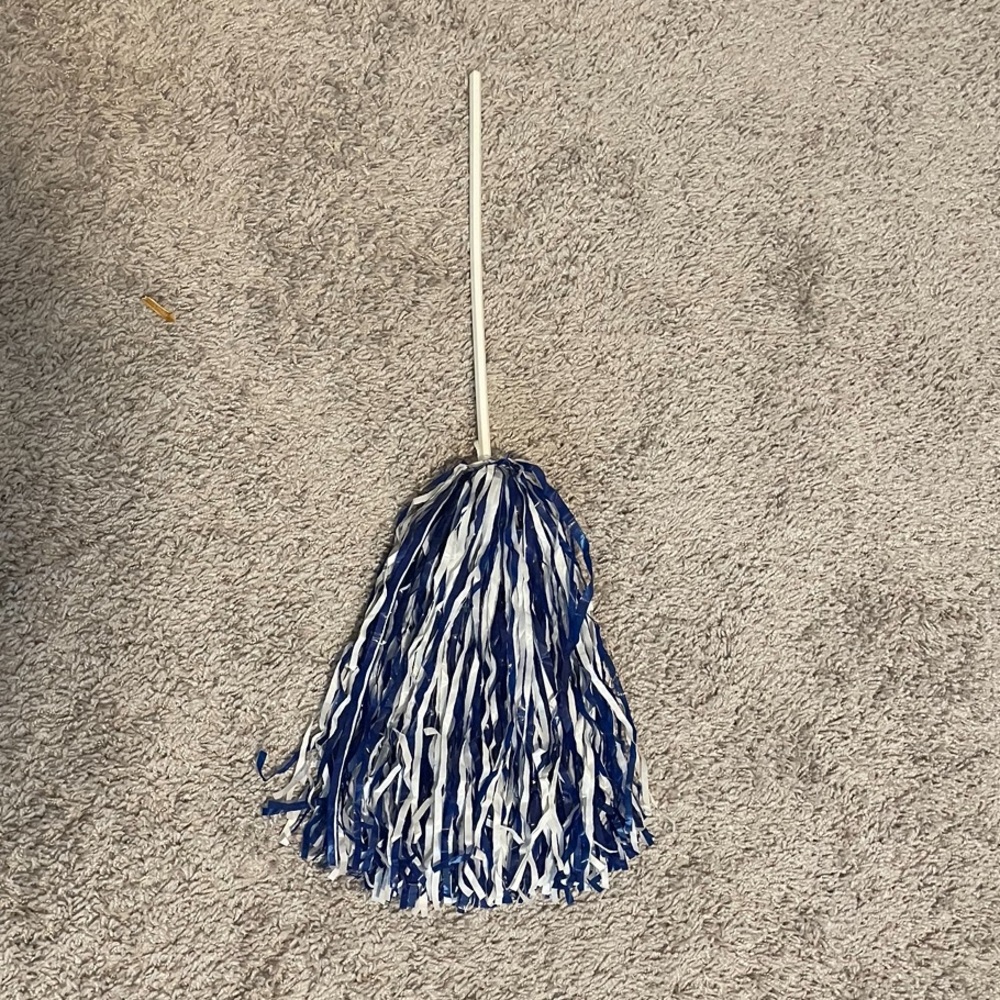 EUC ONE 6"  2 Color-(Blue & White) Pom Pom’s with White Baton Handles